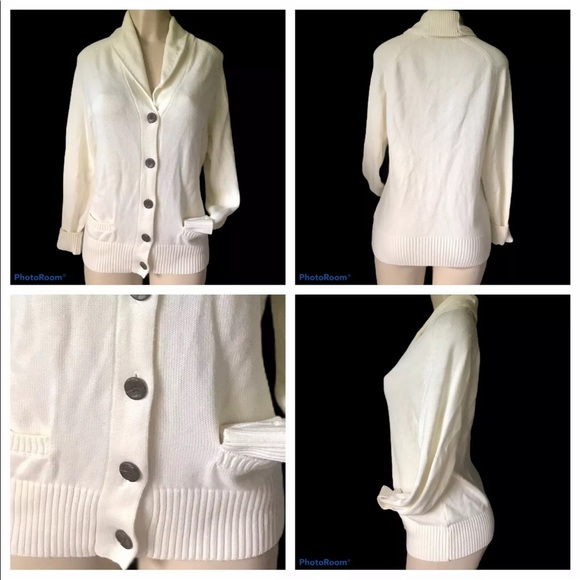 Women’s Cotton Cable Knit Cardigan Blazer L XL NEW Almond Ivory Cream NEW - Picture 4 of 7